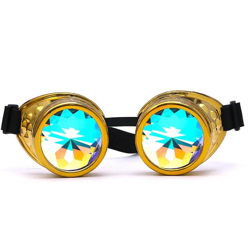 Steampunk goggles pair with gold metal frame and iridescent crystal lenses and adjustable strap on Tampa Home & Garden Store