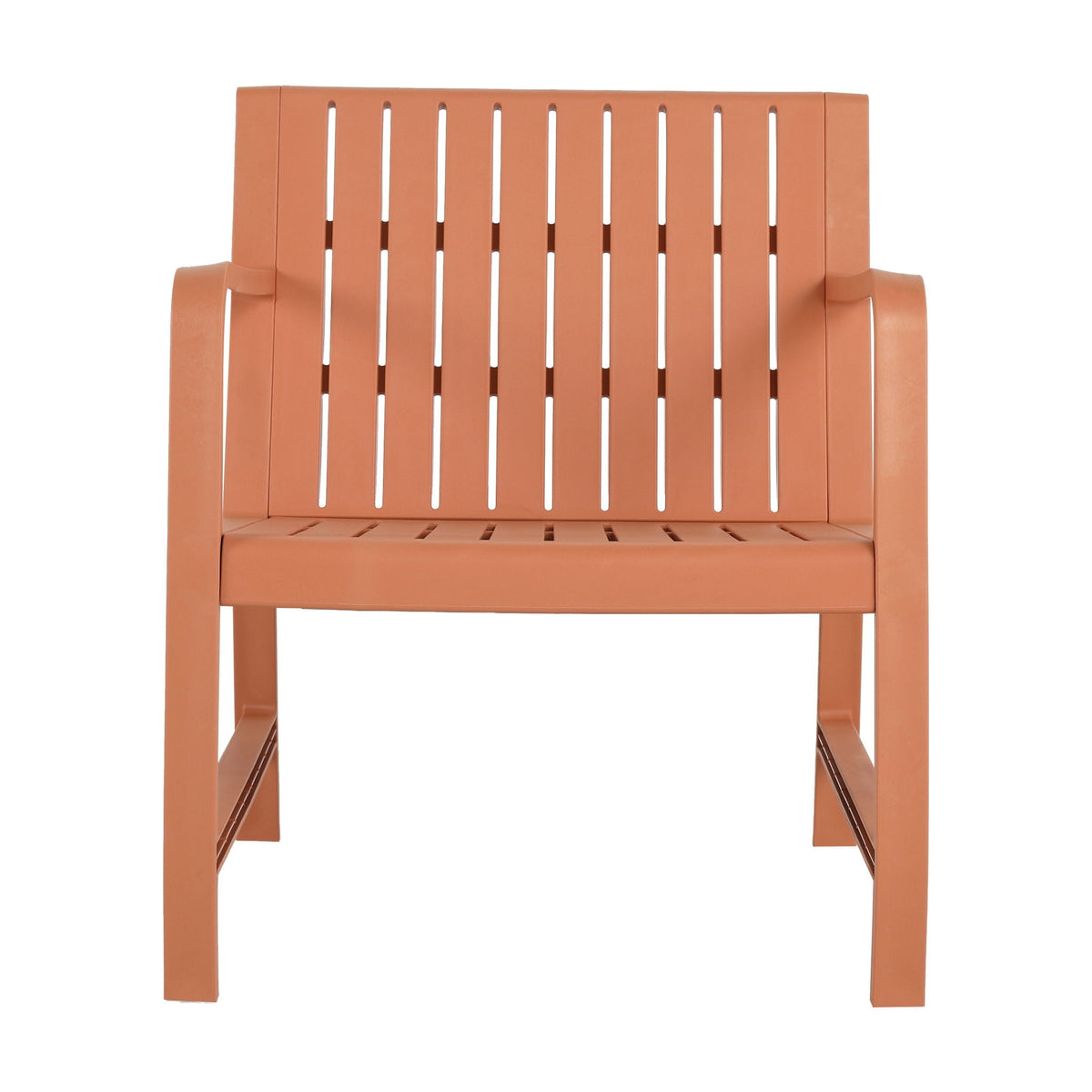 Orange outdoor patio chair back with vertical slats and wide armrests, 2-piece set on Tampa Home & Garden Store