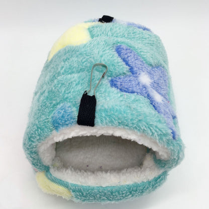Hamster warm sleeping bag nest, plush turquoise with white fleece interior, hanging clip on Tampa Home & Garden Store