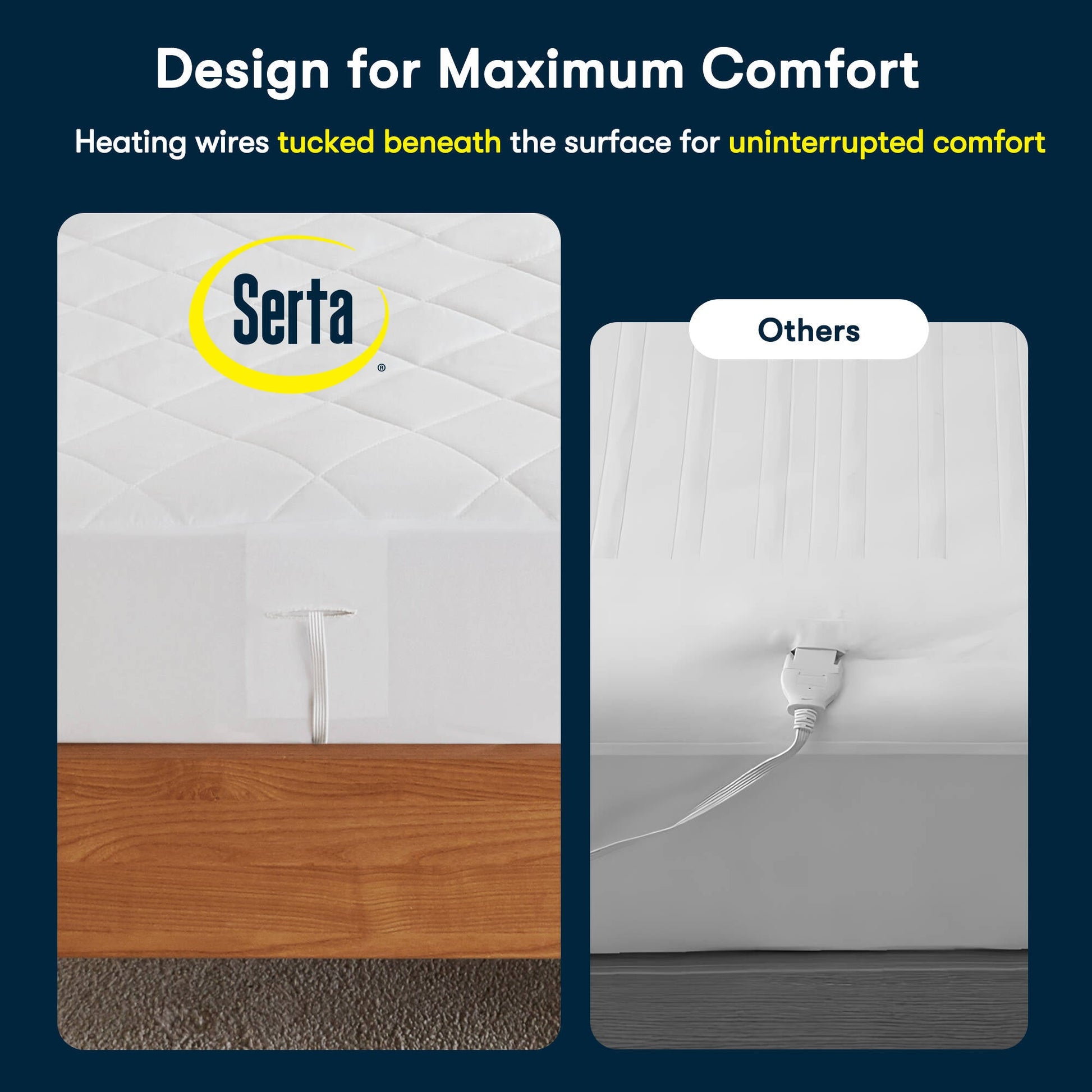 1-Piece Full Heated Mattress Pad white quilted fabric with heating wires and Serta logo on panel on Tampa Home & Garden Store