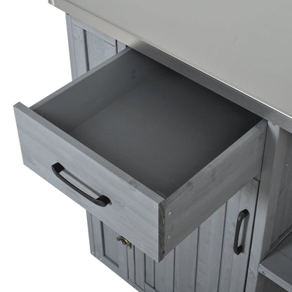 Outdoor Kitchen Island Fir Wood Prep Station with Stainless Steel Top by HouseOfZazla on Tampa Home & Garden Store