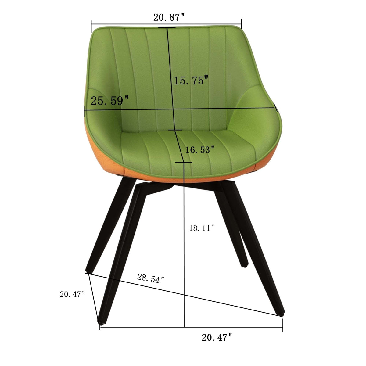 Modern Medieval Kitchen Dining Chair with 360° rotation green seat, orange shell, black legs on Tampa Home & Garden Store