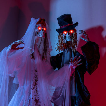 Halloween Animatronic Bride and Groom Skeletons with veil and red eyes by DirectDeals decor on Tampa Home & Garden Store