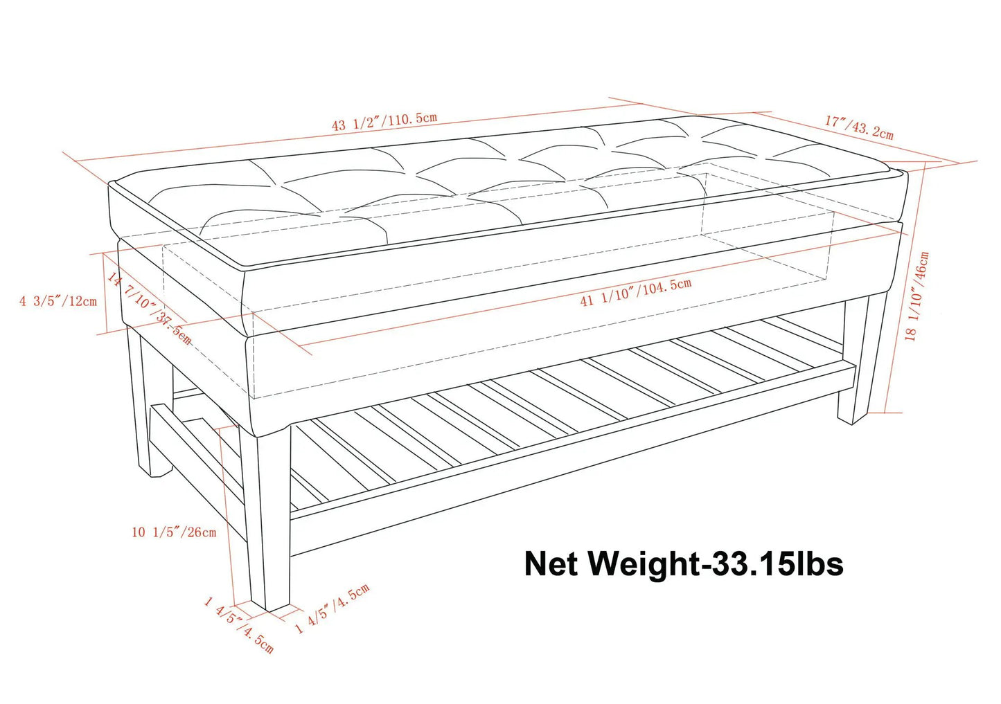 Cosmopolitan Storage Ottoman Bench Open Bottom