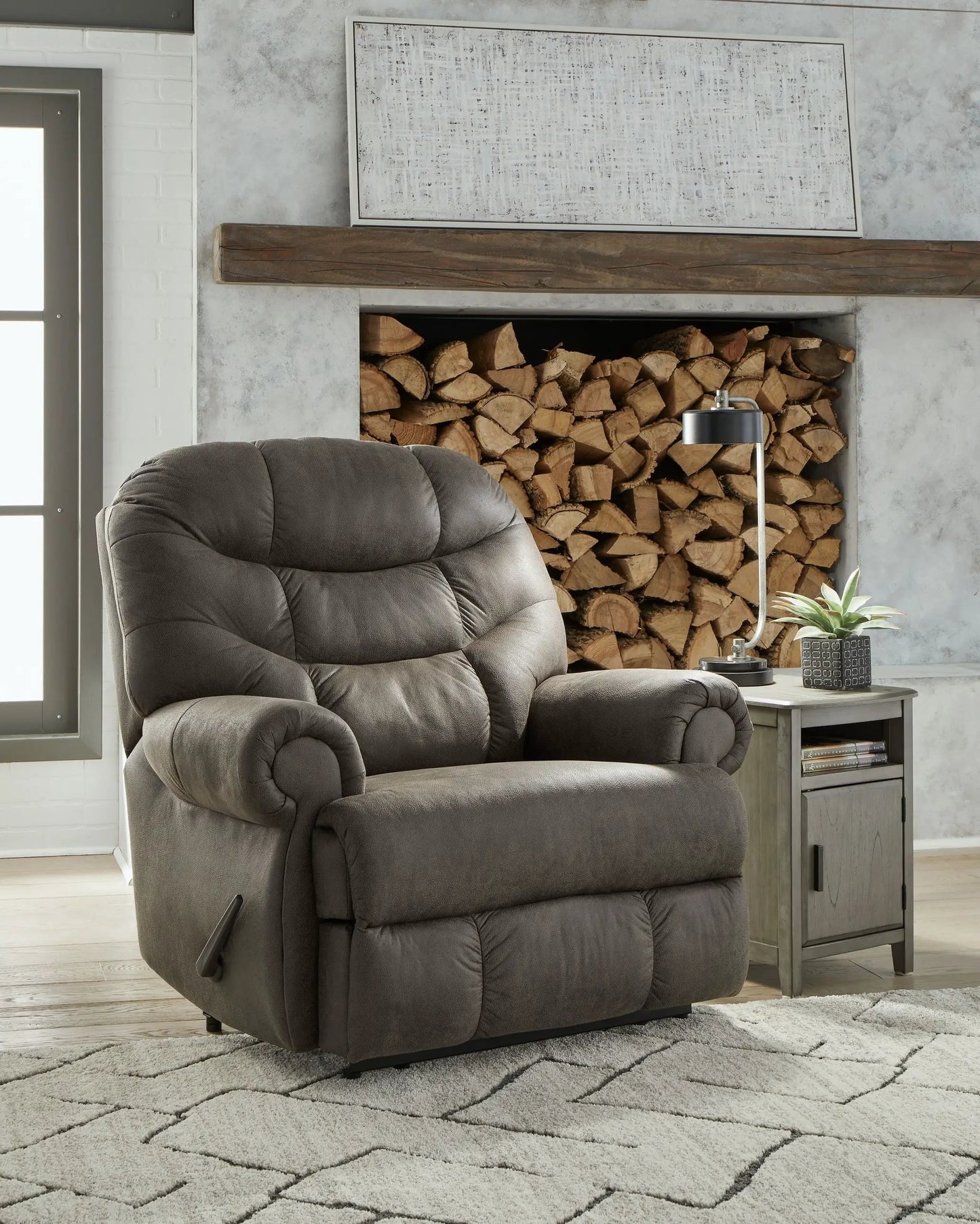 Camera Time Zero Wall Recliner Gunmetal by Unique Piece Furniture in dark gray upholstery with lever on Tampa Home & Garden Store