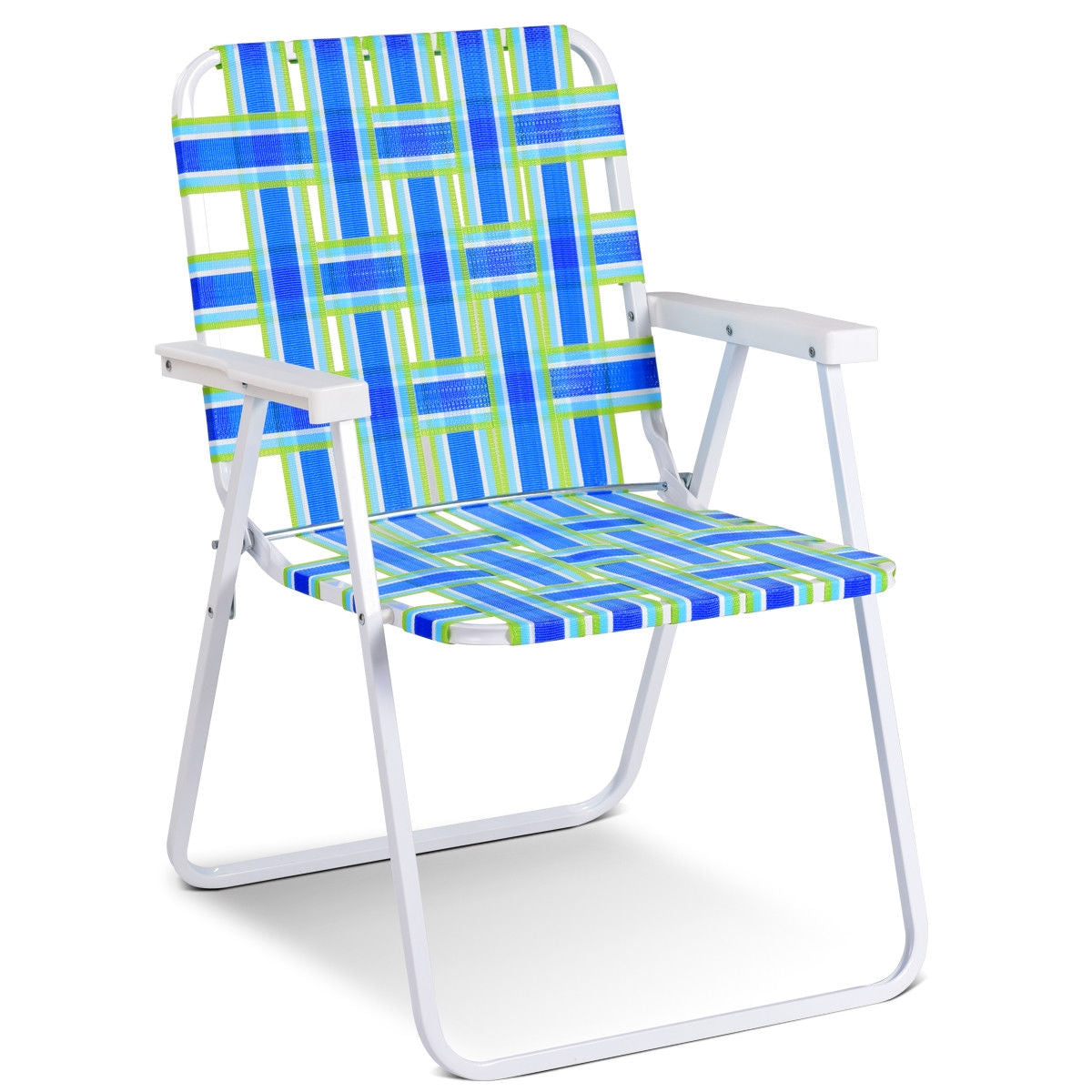 GemGear folding beach chair with blue-green webbing and white frame camping lawn chair on Tampa Home & Garden Store