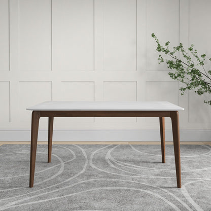 Levi modern style rectangular dining table with white top and warm wood legs on Tampa Home & Garden Store