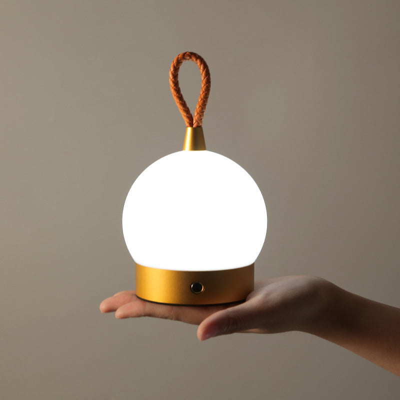 Night light camping lamp with white globe, gold base and brown rope handle by Sell My Stuff on Tampa Home & Garden Store