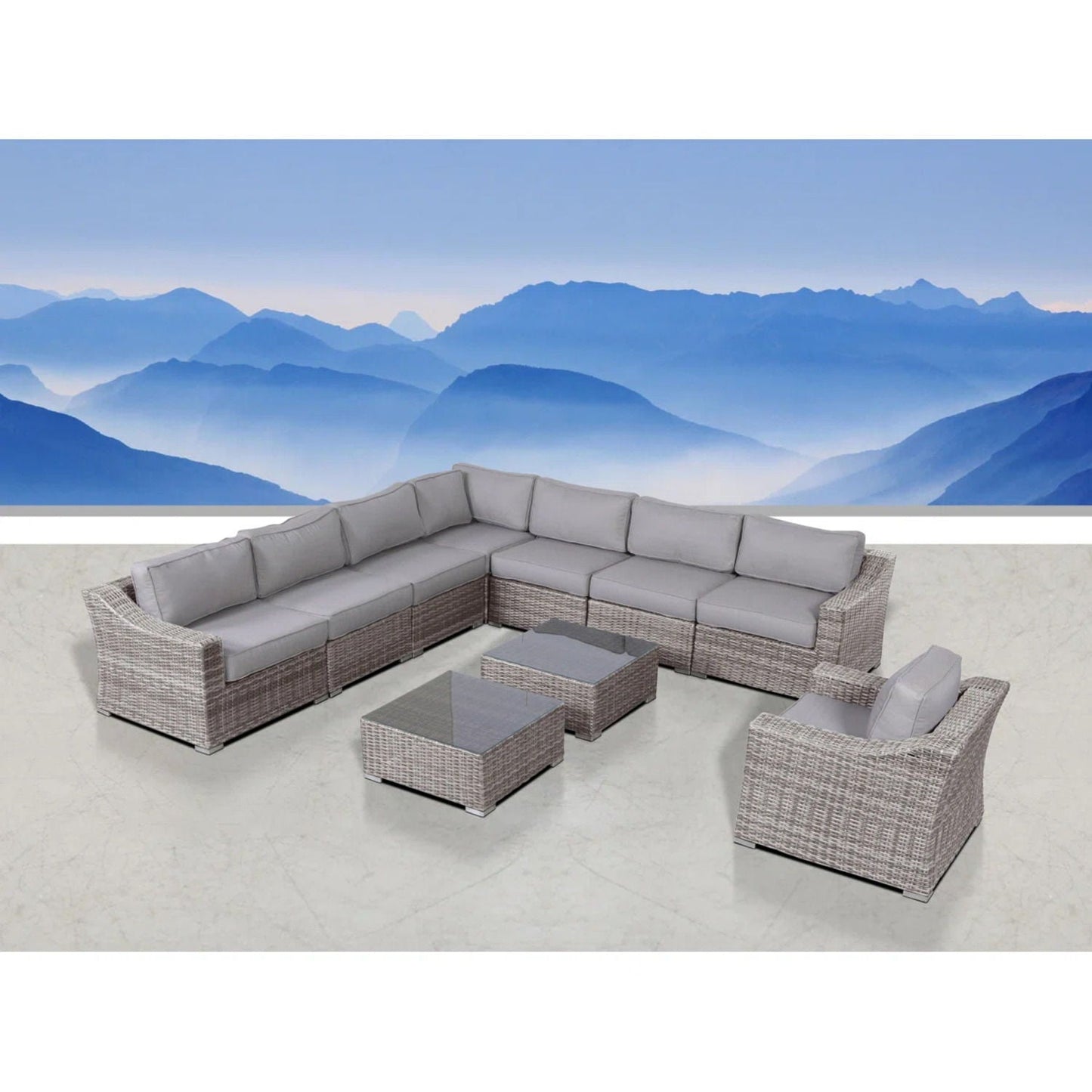 Outdoor Wicker Set With Glass Table And Cushions