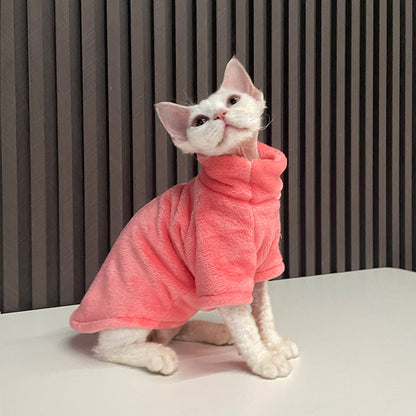 Pet Zen pink plush cat hoodie; cozy fleece turtleneck for cats on Tampa Home & Garden Store