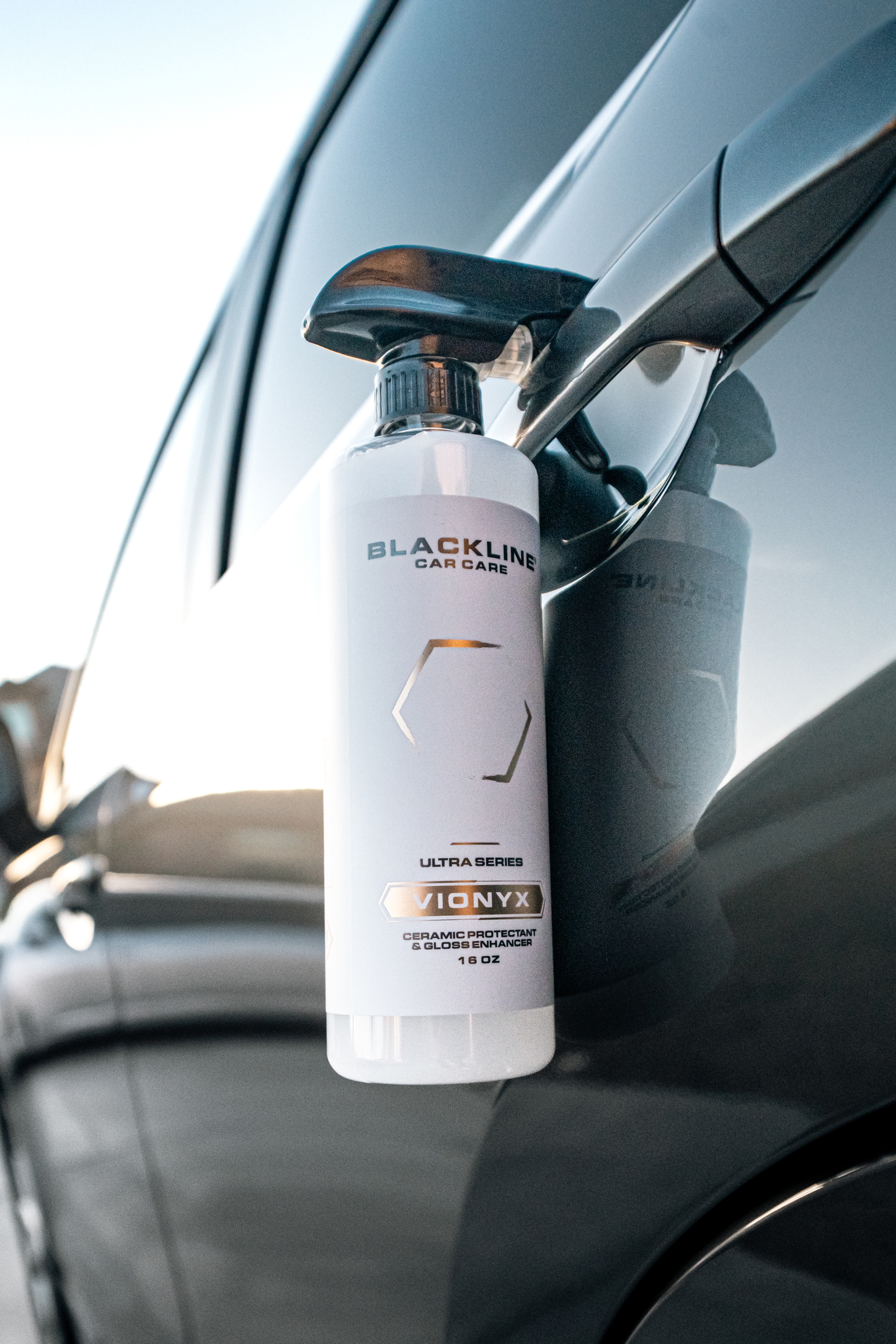 BLACKLINE Car Care VIONYX ceramic protectant spray bottle with white container on Tampa Home & Garden Store