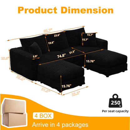 Deep Seat Sofa Bed With Ottoman and Soft Pillows