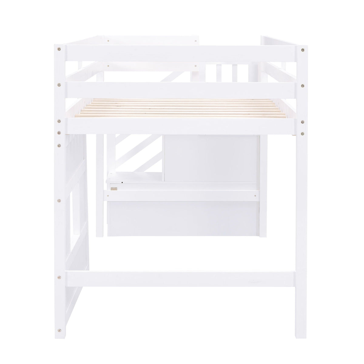 White loft bed frame with slatted bed base and built-in underbed storage cabinet on Tampa Home & Garden Store