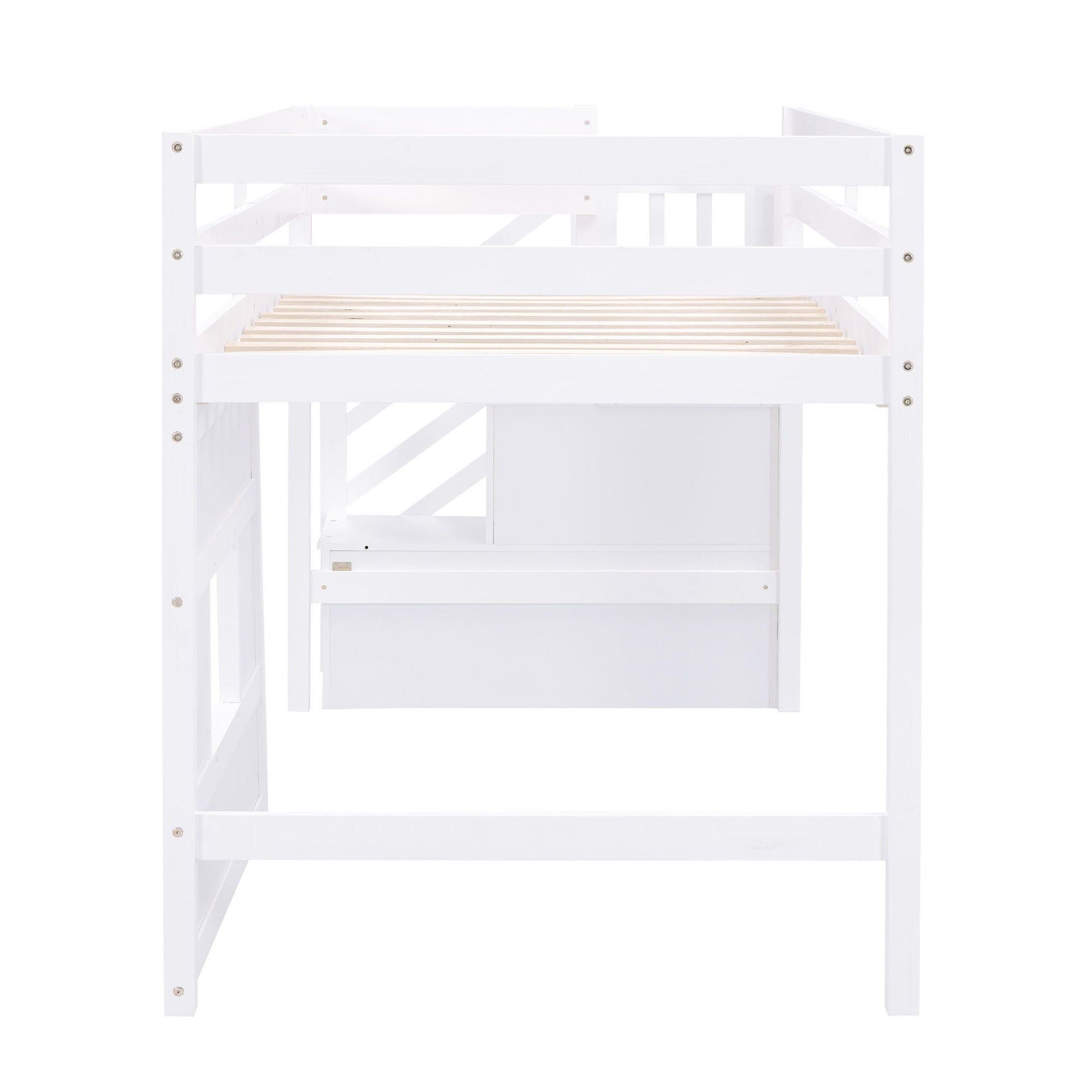 White loft bed frame with slatted bed base and built-in underbed storage cabinet on Tampa Home & Garden Store