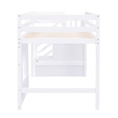 White loft bed frame with slatted bed base and built-in underbed storage cabinet on Tampa Home & Garden Store