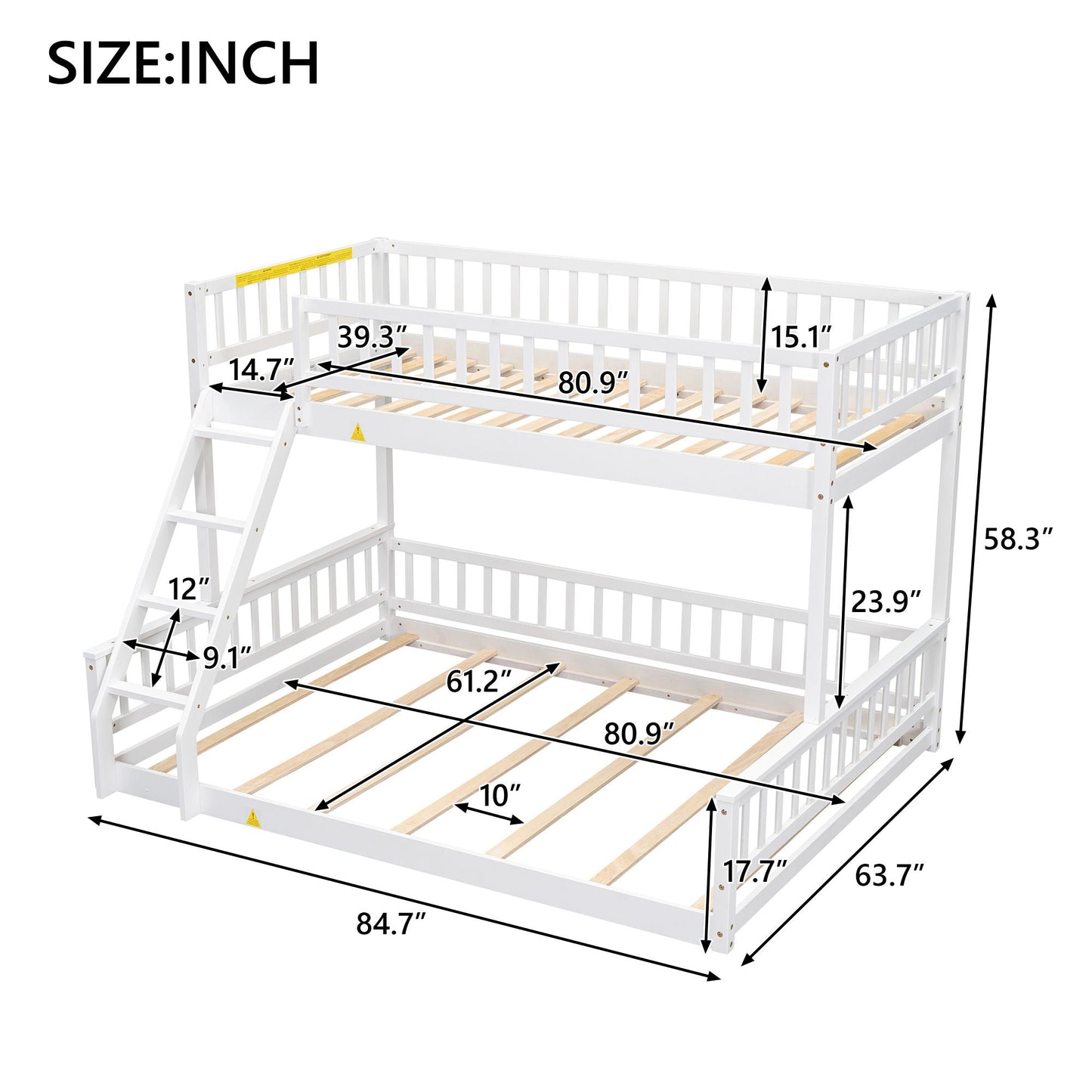 Bunk bed with ladder and guardrails by HouseOfZazla, white finish on Tampa Home & Garden Store