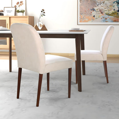Beige linen dining chairs set of 2 Capri by HouseOfZazla with solid wood legs on Tampa Home & Garden Store