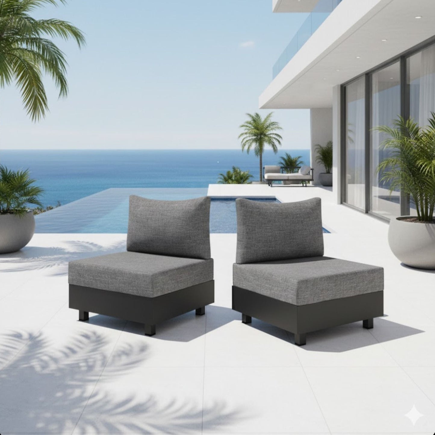 Modular armless garden chairs with coffee table set of 2 in gray by HouseOfZazla on Tampa Home & Garden Store