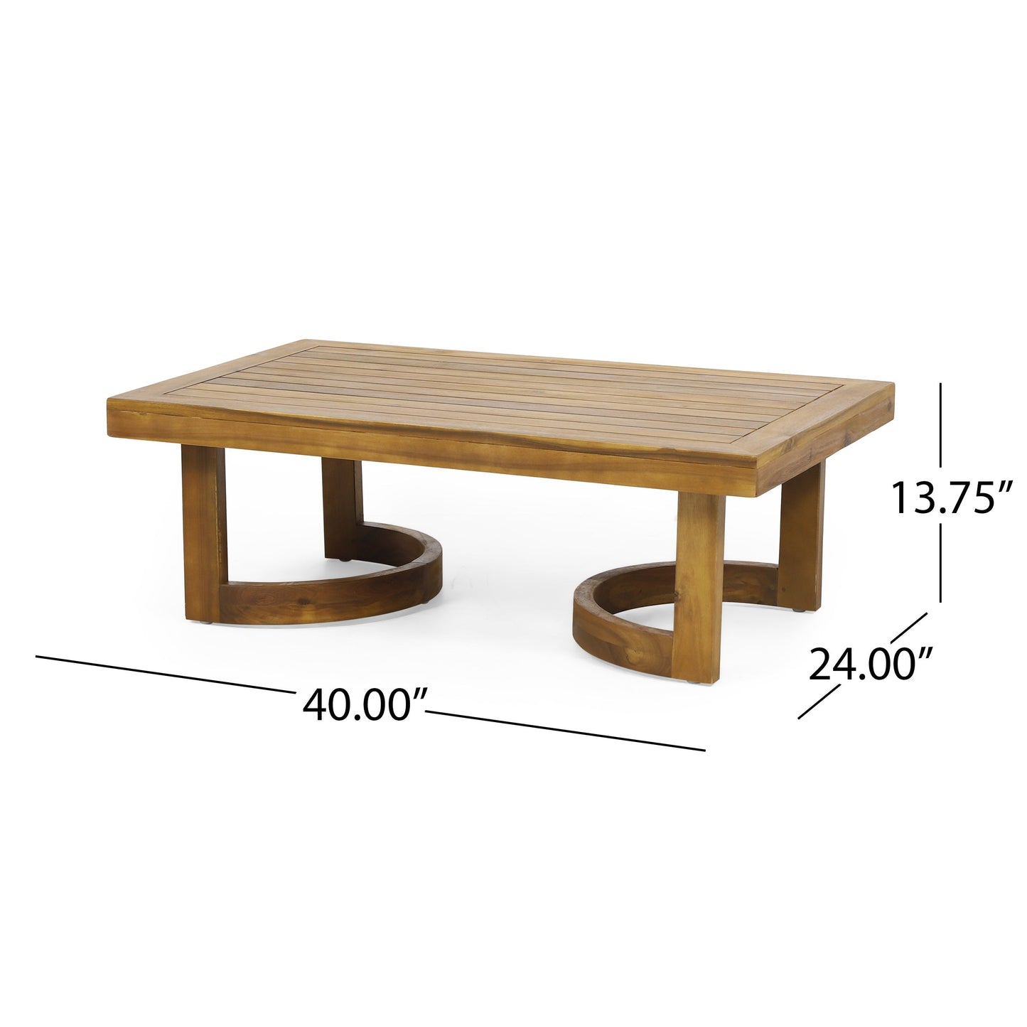 Outdoor acacia wood loveseat and coffee table set with slatted top in natural finish on Tampa Home & Garden Store