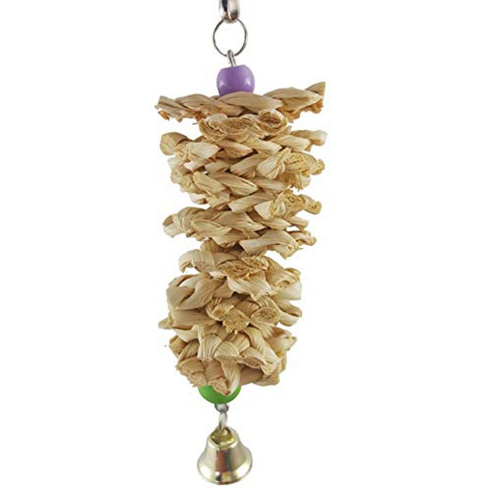 Bird Parrot Toy with Bell, natural wooden grass bite, hanging on Tampa Home & Garden Store