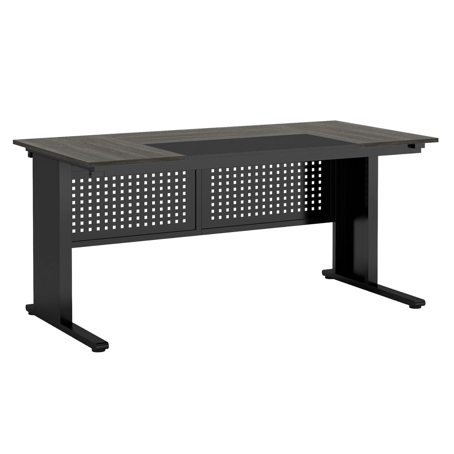 HouseOfZazla L-shaped executive desk with file cabinet in dark gray metal frame and woodgrain top on Tampa Home & Garden Store