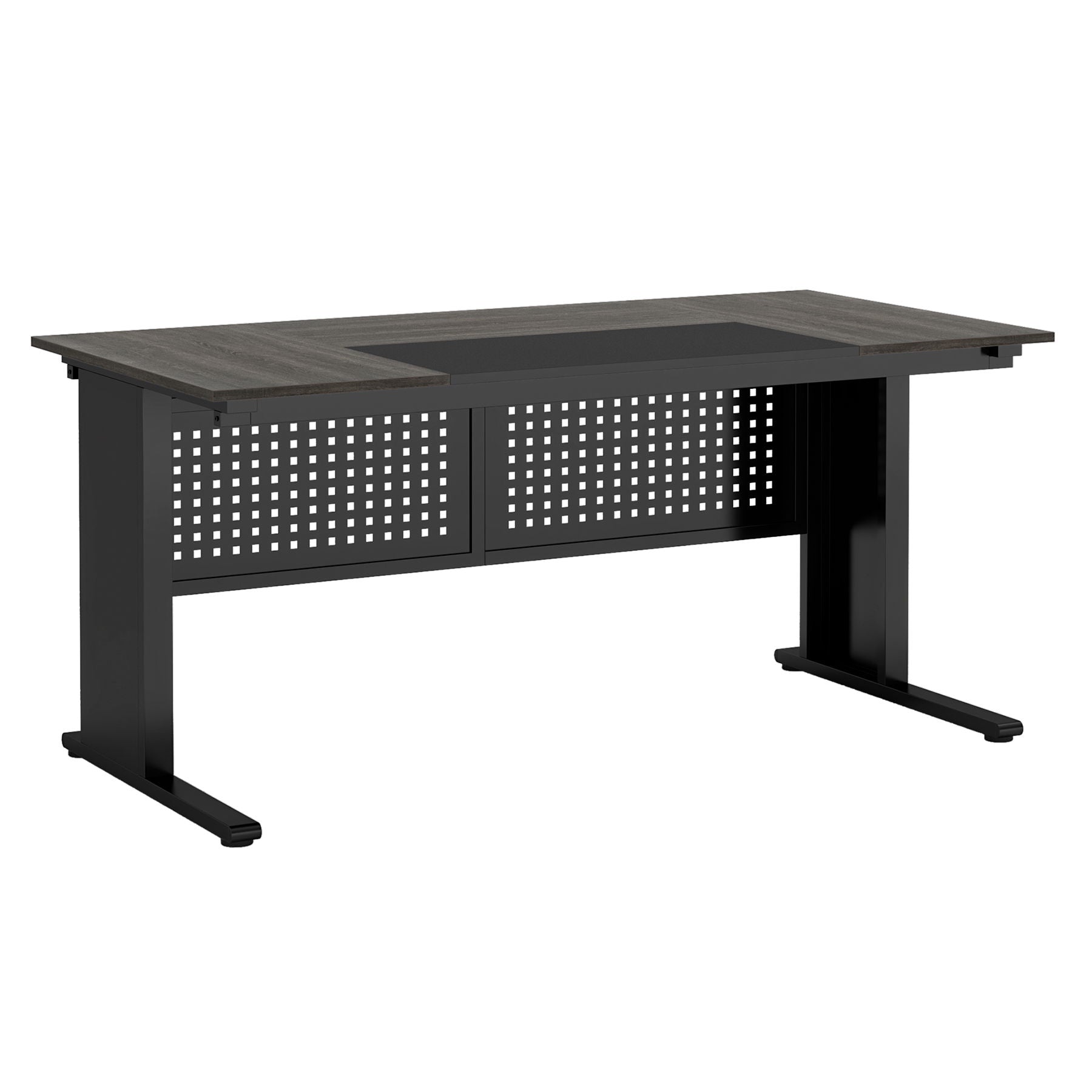 HouseOfZazla L-shaped executive desk with file cabinet in dark gray metal frame and woodgrain top on Tampa Home & Garden Store