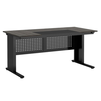 HouseOfZazla L-shaped executive desk with file cabinet in dark gray metal frame and woodgrain top on Tampa Home & Garden Store