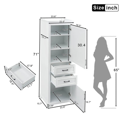 Freestanding white bathroom vanity tall with damping hinge doors and adjustable shelves on Tampa Home & Garden Store