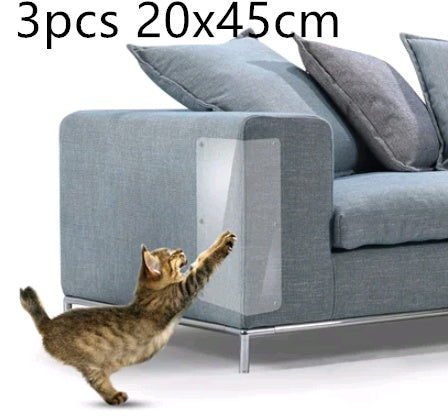 Cat Claw Protector Sofa Protect Pads set of 3, 20x45cm, transparent side guards on blue sofa arm on Tampa Home & Garden Store