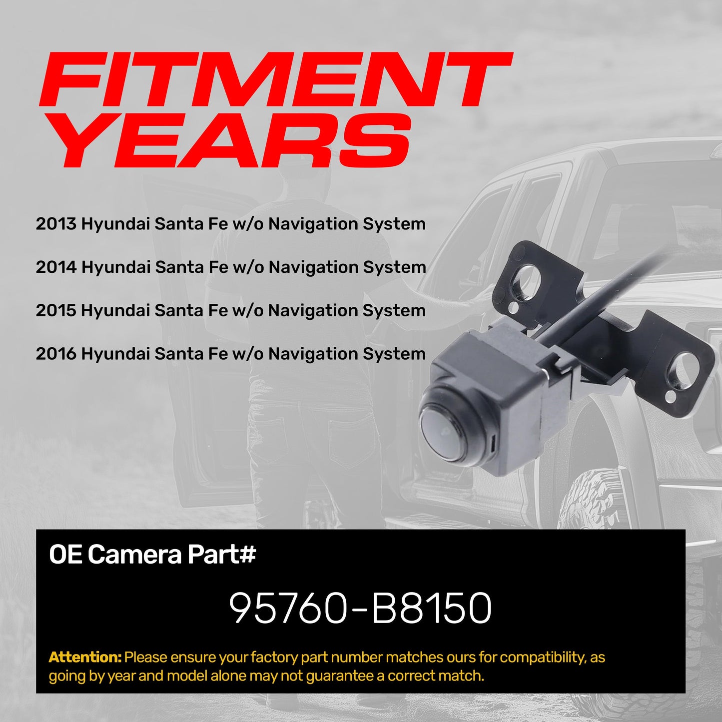 Master Tailgaters OEM backup camera for Hyundai Santa Fe 2013-2016 w/o nav, part 95760-B8150 on Tampa Home & Garden Store