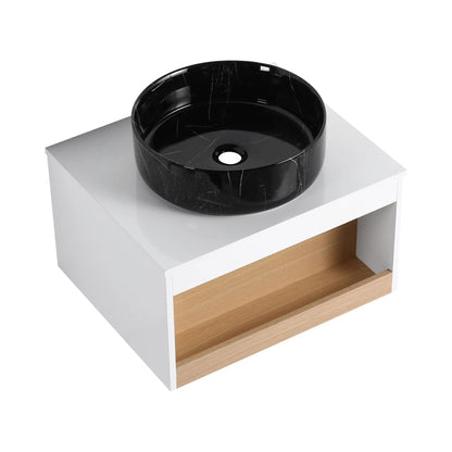 Floating Vanity with Vessel Sink and Open Shelf