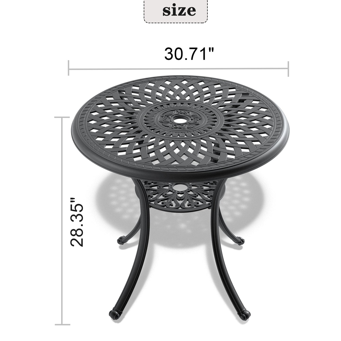 Ø30.71-inch Cast Aluminum Patio Dining Table With Black Frame and Umbrella Hole - Tampa Home & Garden Store