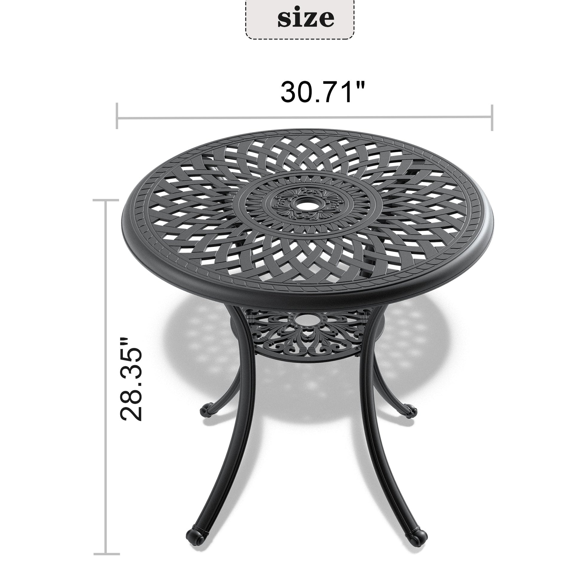 Ø30.71-inch Cast Aluminum Patio Dining Table With Black Frame and Umbrella Hole - Tampa Home & Garden Store