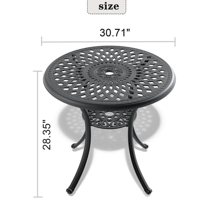 Ø30.71-inch Cast Aluminum Patio Dining Table With Black Frame and Umbrella Hole - Tampa Home & Garden Store