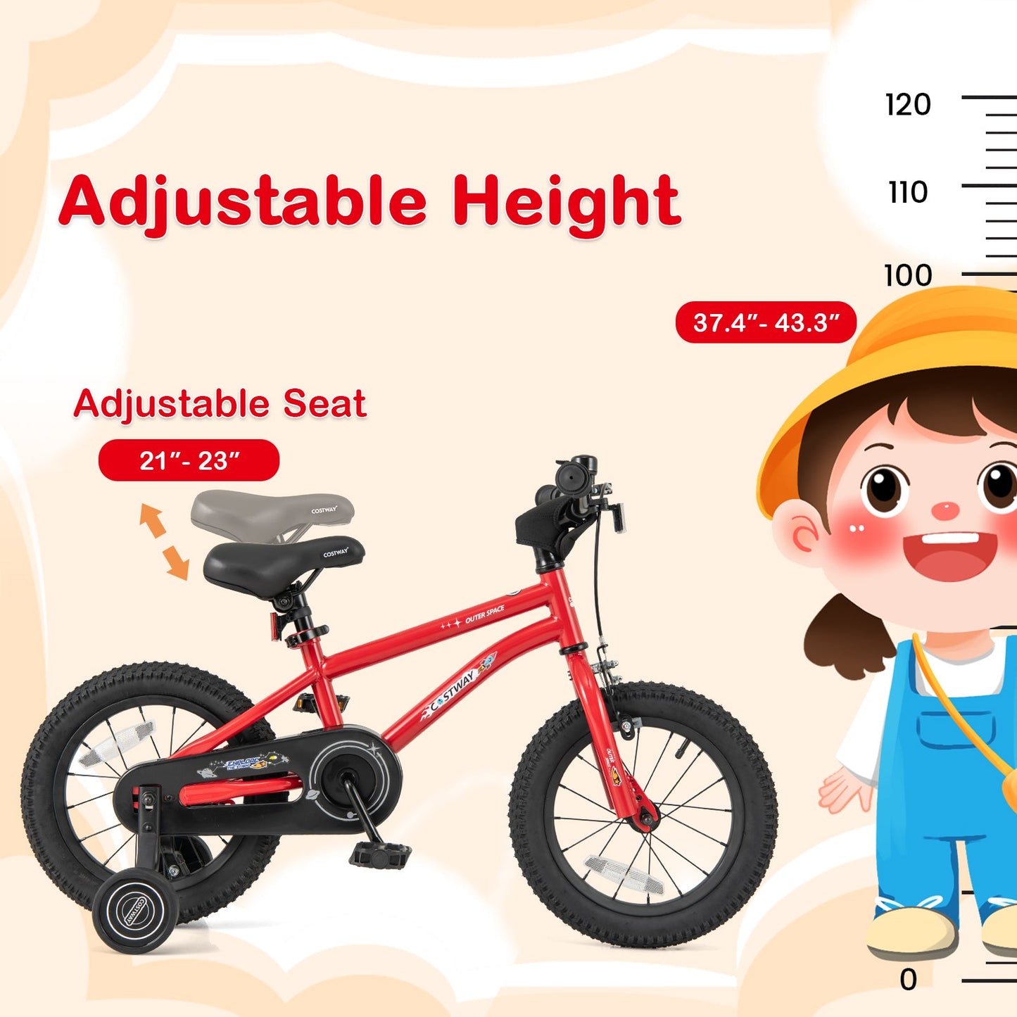 16-Inch kids bike by DirectDeals with red frame, training wheels, gray seat and black tires on Tampa Home & Garden Store