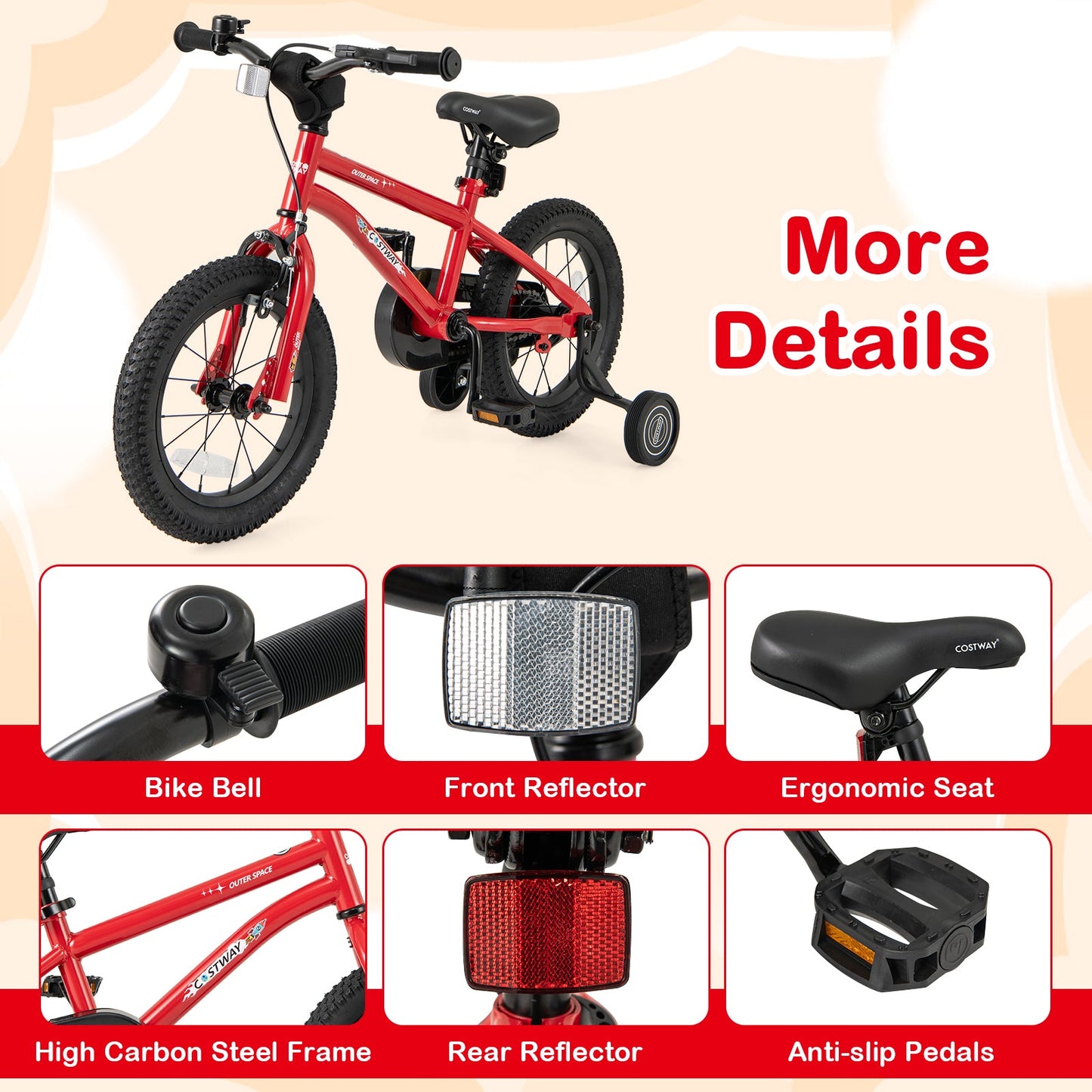 16-Inch kids bike red frame with hand brake, coaster brake, training wheels and bell DirectDeals on Tampa Home & Garden Store