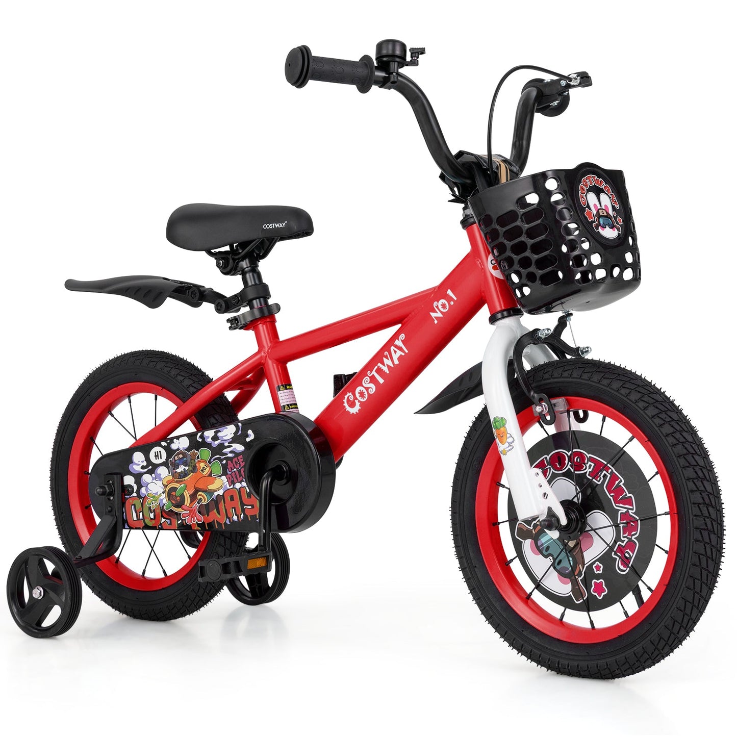 12 Inch Kids Bike Adjustable with Storage Basket and Double Brake for 3-4 Years Old-12 inches