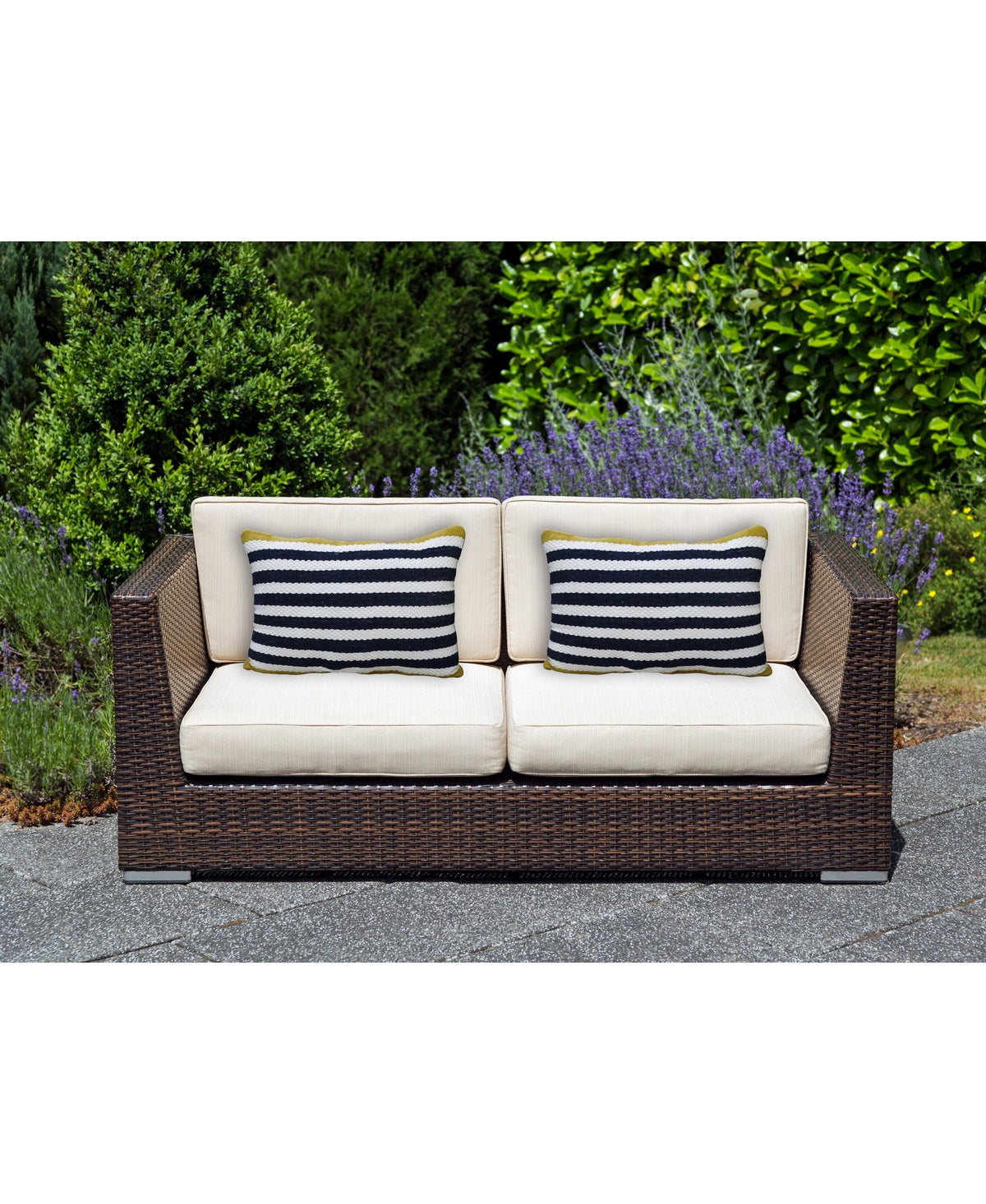 Vibhsa navy and white striped indoor outdoor pillow 14x20, set of 2 with yellow piping on Tampa Home & Garden Store