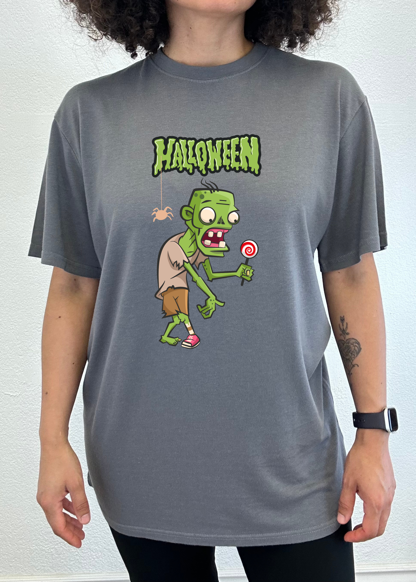 Halloween Green Monster T-shirt by Spun Bamboo; gray bamboo viscose blend with zombie on Tampa Home & Garden Store