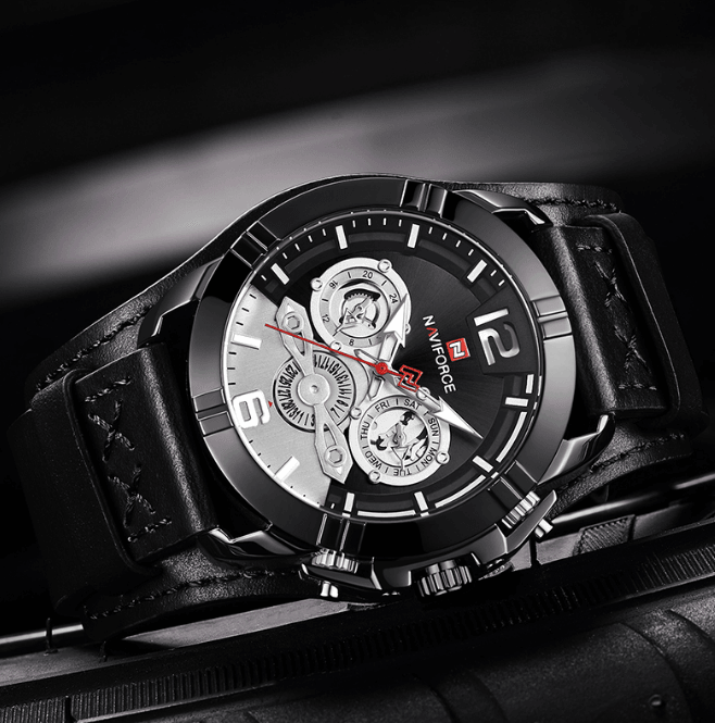 Men's Leather Watch With Waterproof Case And Glow