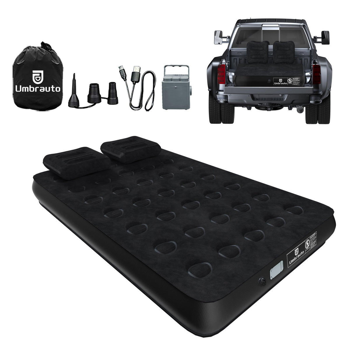 Umbrauto 5.5–6.5 ft truck bed air mattress in black with wireless pump and accessories on Tampa Home & Garden Store