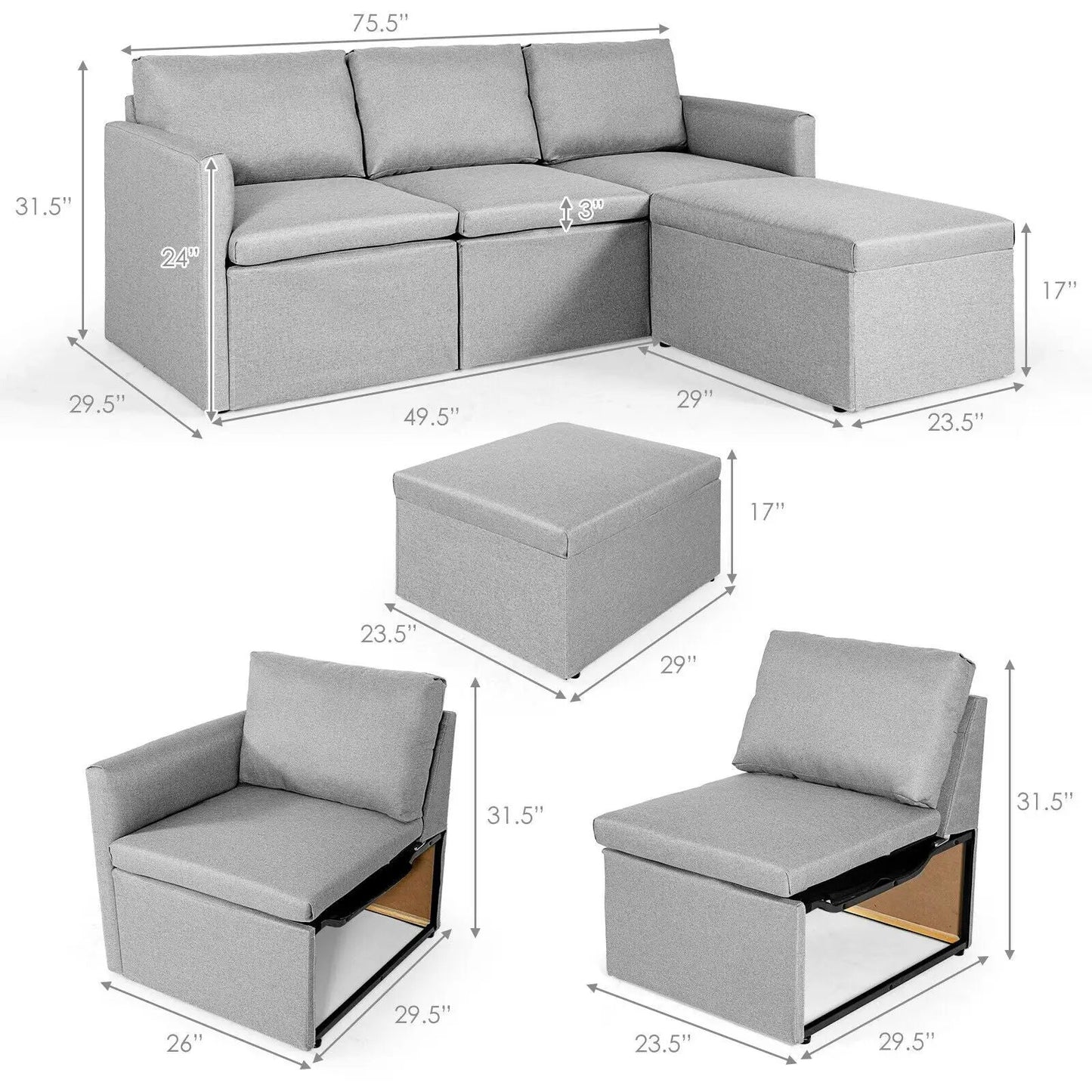 Convertible L-Shaped Sofa with Reversible Chaise