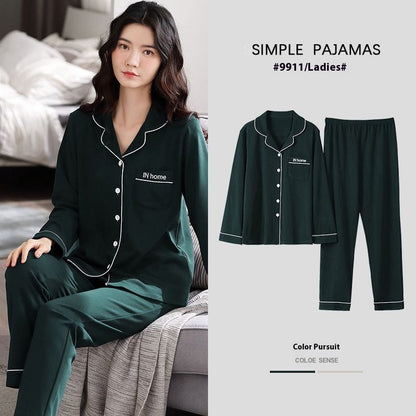 Stevvex women's green cotton pajama set with white piping, button-down top and pants IN home pocket on Tampa Home & Garden Store