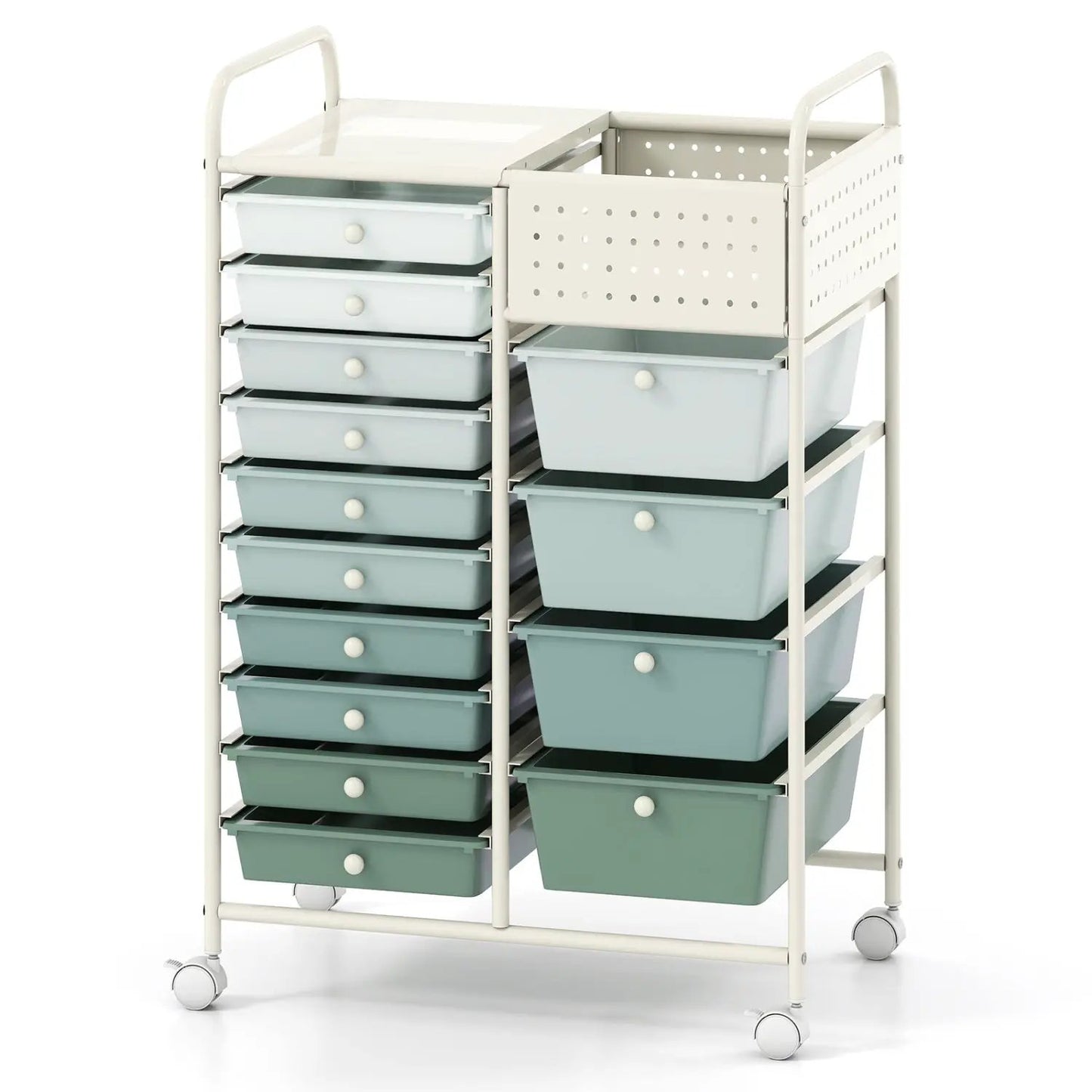 14 Drawer Rolling Storage Cart with Pegboard