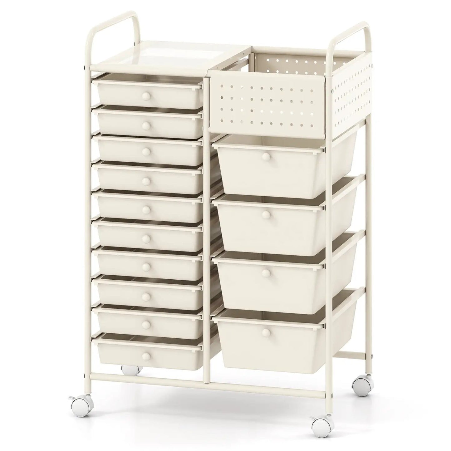 14 Drawer Rolling Storage Cart with Pegboard