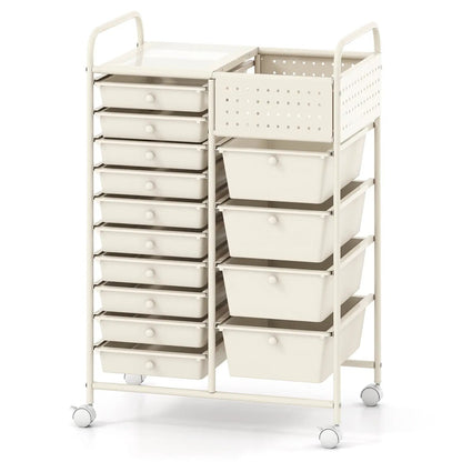 14 Drawer Rolling Storage Cart with Pegboard