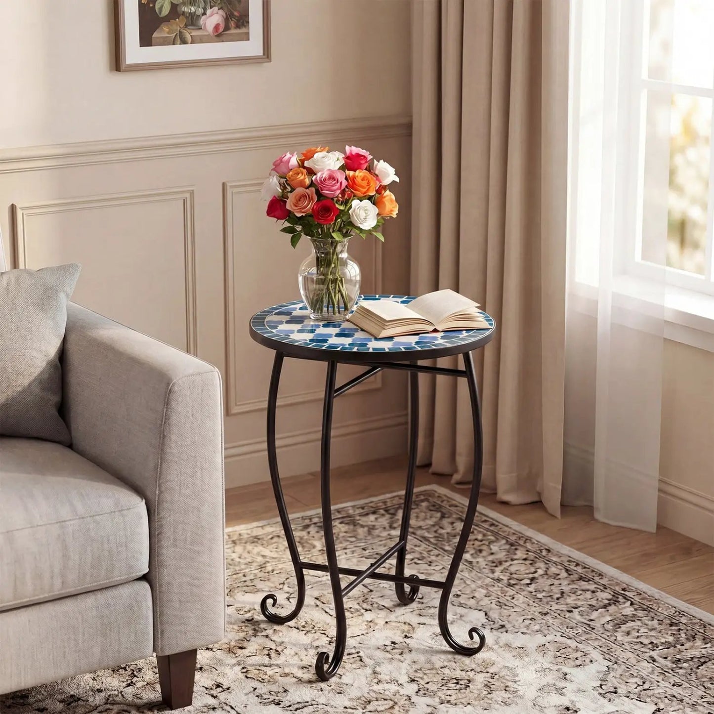 14 Inch Mosaic Patio Table With Metal Frame