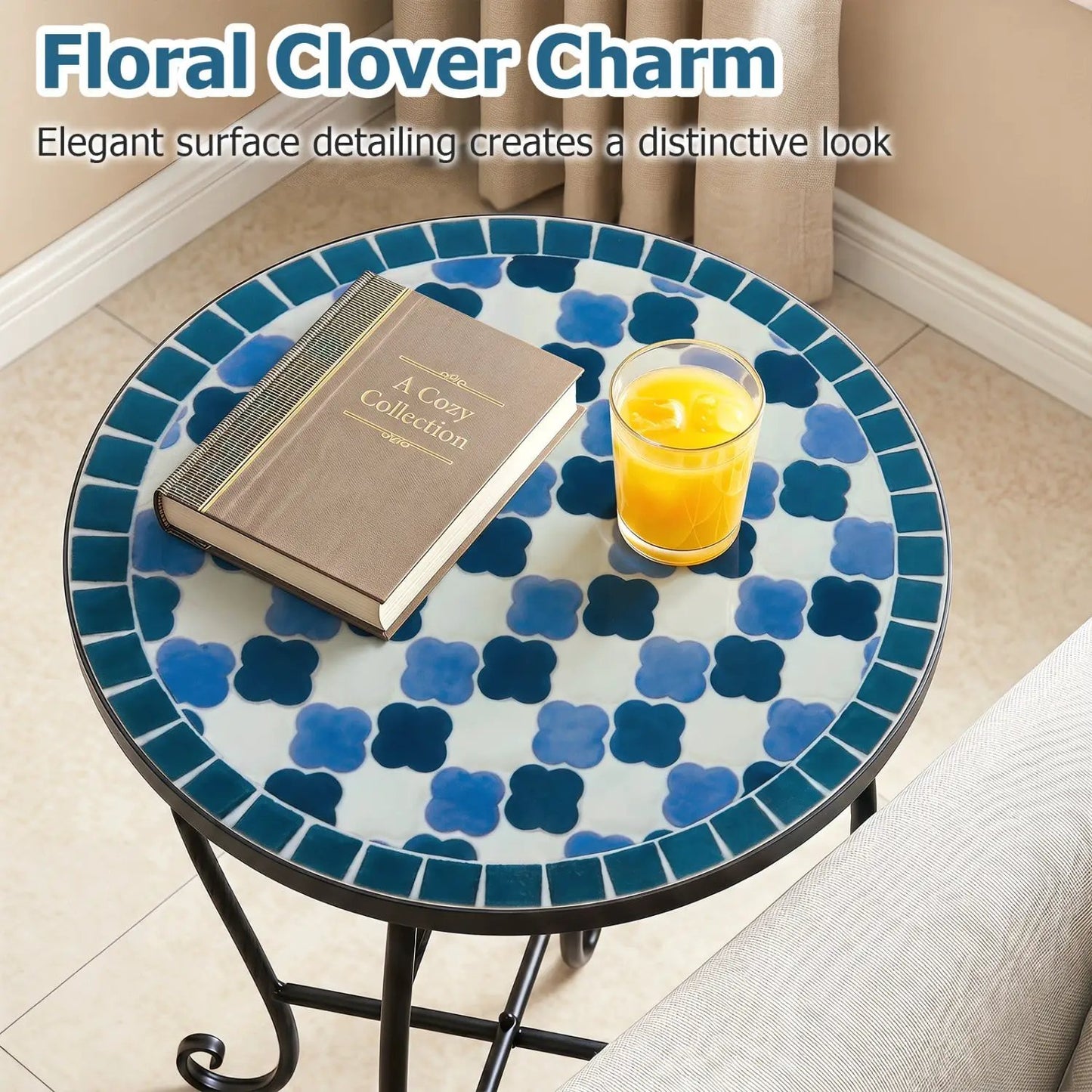 14 Inch Mosaic Patio Table With Metal Frame