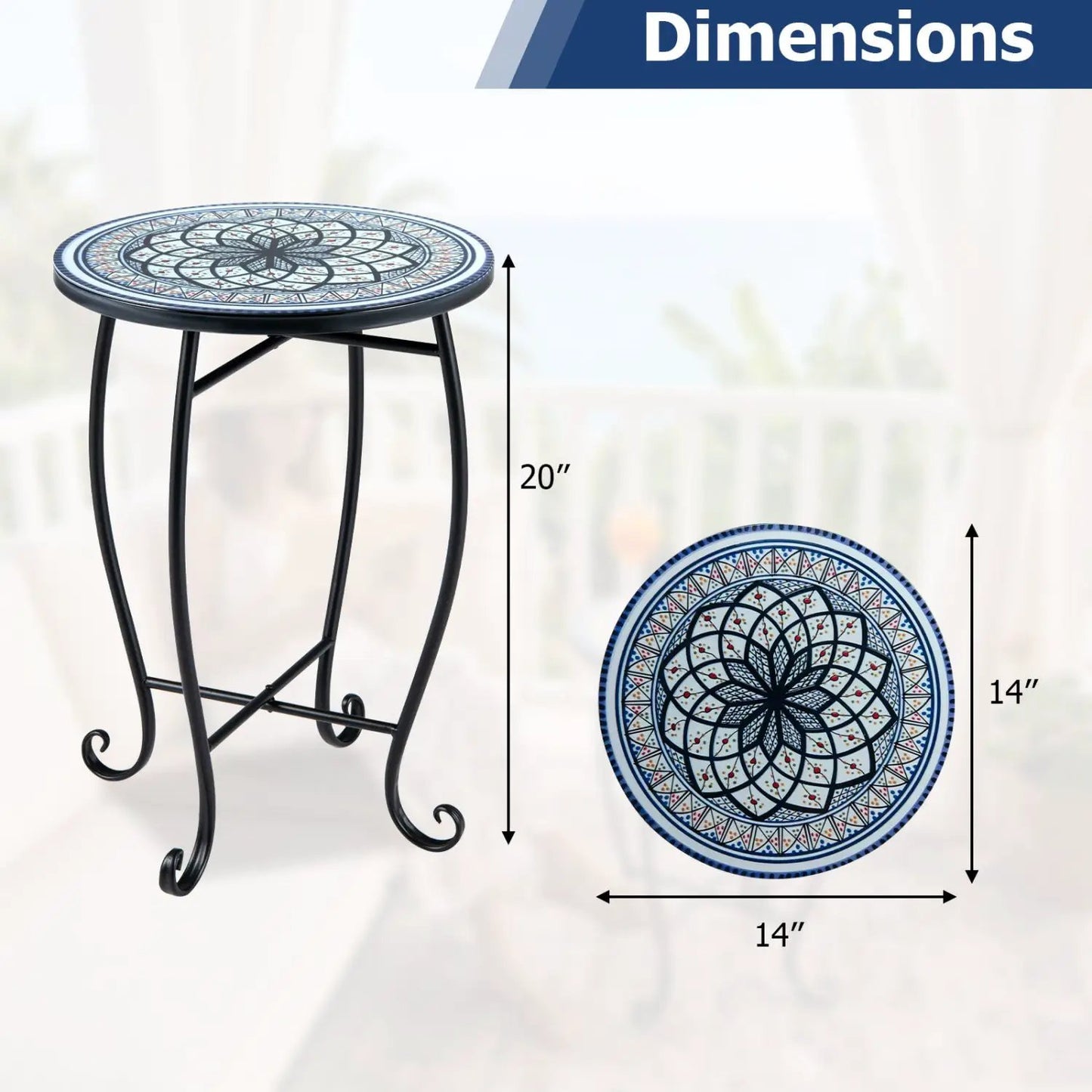 14 Inch Mosaic Patio Table With Metal Frame