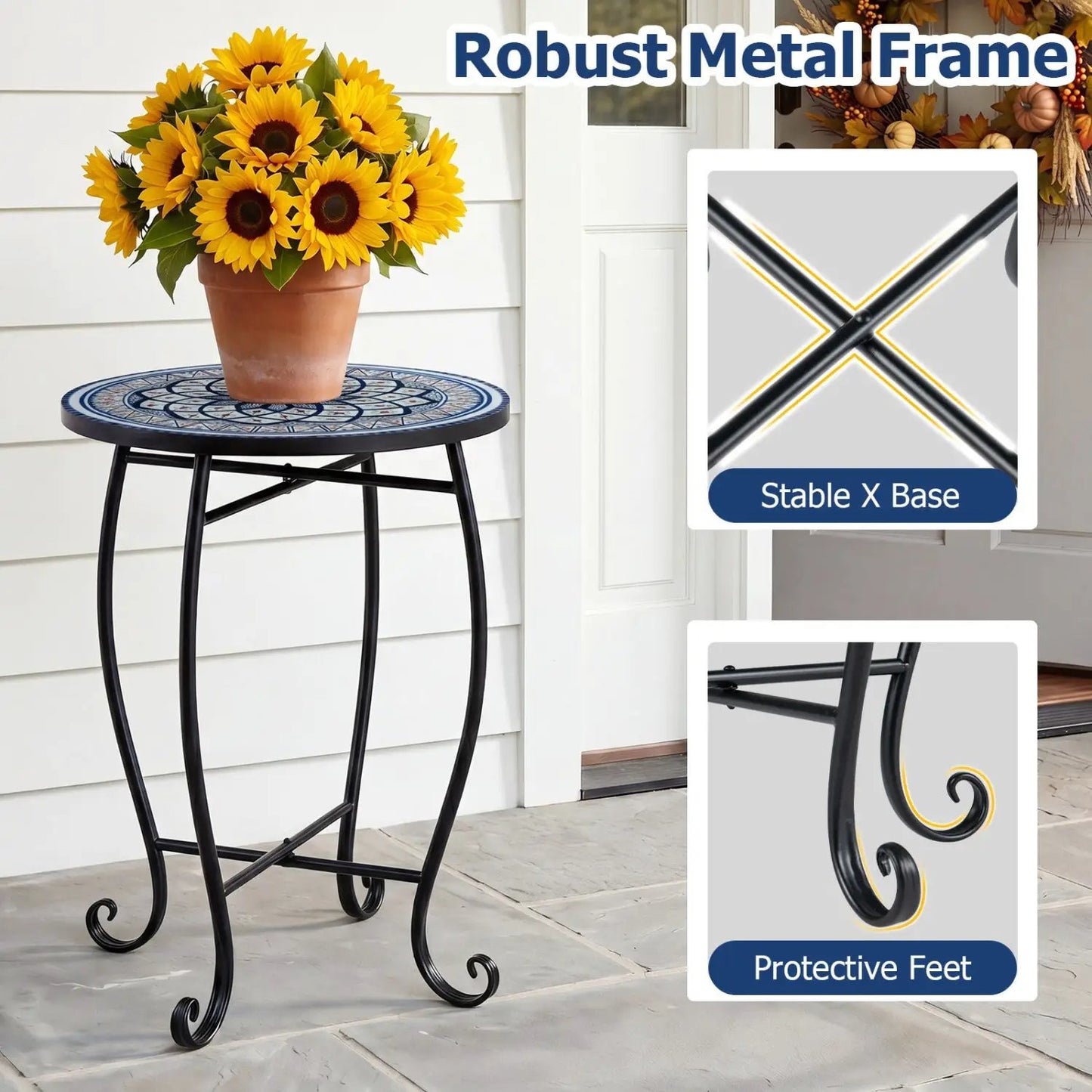14 Inch Mosaic Patio Table With Metal Frame